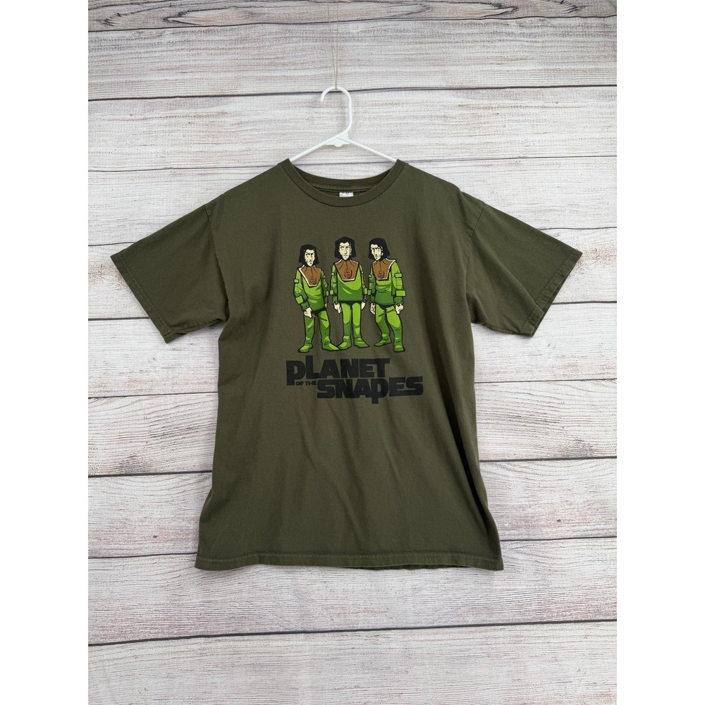Tee Fury Graphic T-Shirt Mens M Olive Green Planet of the Snapes Parody Tee